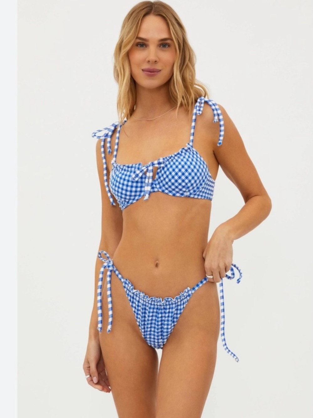 Beach Riot Blue Gingham Tie-Strap Bikini
